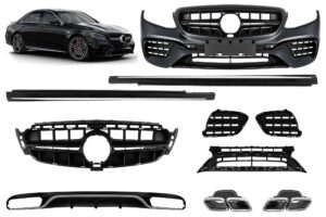 AMG пакет E63 за Mercedes E-Class W213 (2016-2019) с прагове, хромирани накрайници и хромирана лайсна за стандартна задна броня